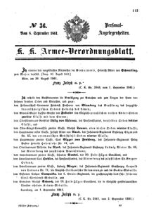 Kaiserlich-königliches Armee-Verordnungsblatt: Personal-Angelegenheiten 18610908 Seite: 1