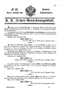 Kaiserlich-königliches Armee-Verordnungsblatt: Personal-Angelegenheiten 18610915 Seite: 1