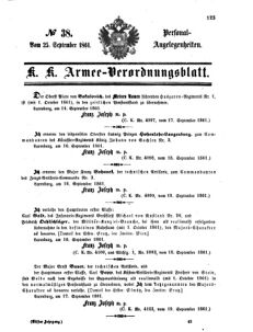 Kaiserlich-königliches Armee-Verordnungsblatt: Personal-Angelegenheiten 18610925 Seite: 1