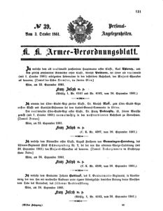 Kaiserlich-königliches Armee-Verordnungsblatt: Personal-Angelegenheiten 18611003 Seite: 1