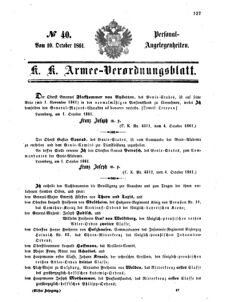 Kaiserlich-königliches Armee-Verordnungsblatt: Personal-Angelegenheiten 18611010 Seite: 1