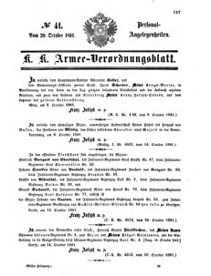 Kaiserlich-königliches Armee-Verordnungsblatt: Personal-Angelegenheiten 18611020 Seite: 1