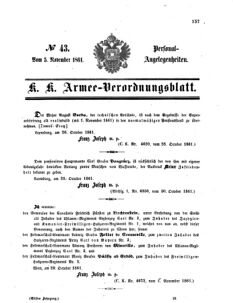 Kaiserlich-königliches Armee-Verordnungsblatt: Personal-Angelegenheiten 18611105 Seite: 1