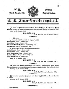 Kaiserlich-königliches Armee-Verordnungsblatt: Personal-Angelegenheiten 18611109 Seite: 1