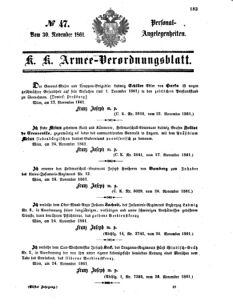 Kaiserlich-königliches Armee-Verordnungsblatt: Personal-Angelegenheiten 18611130 Seite: 1