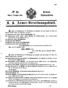 Kaiserlich-königliches Armee-Verordnungsblatt: Personal-Angelegenheiten 18611208 Seite: 1