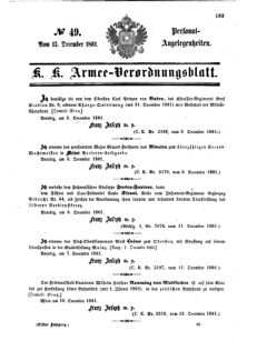 Kaiserlich-königliches Armee-Verordnungsblatt: Personal-Angelegenheiten 18611215 Seite: 1