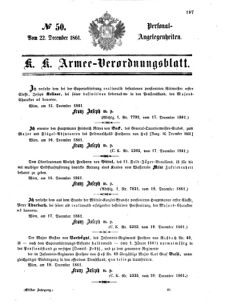 Kaiserlich-königliches Armee-Verordnungsblatt: Personal-Angelegenheiten 18611222 Seite: 1