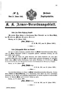 Kaiserlich-königliches Armee-Verordnungsblatt: Personal-Angelegenheiten 18620121 Seite: 1