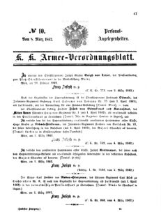 Kaiserlich-königliches Armee-Verordnungsblatt: Personal-Angelegenheiten 18620308 Seite: 1