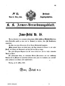 Kaiserlich-königliches Armee-Verordnungsblatt: Personal-Angelegenheiten 18620324 Seite: 1