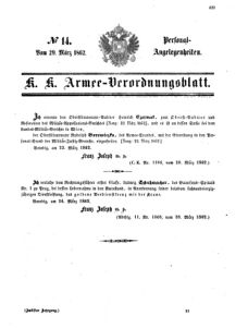 Kaiserlich-königliches Armee-Verordnungsblatt: Personal-Angelegenheiten 18620329 Seite: 1