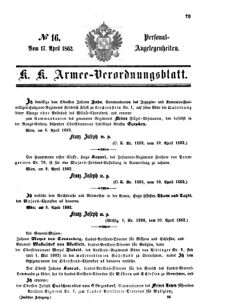 Kaiserlich-königliches Armee-Verordnungsblatt: Personal-Angelegenheiten 18620417 Seite: 1