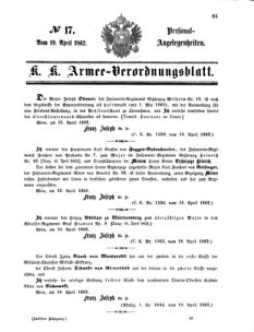 Kaiserlich-königliches Armee-Verordnungsblatt: Personal-Angelegenheiten 18620419 Seite: 1