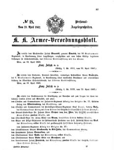 Kaiserlich-königliches Armee-Verordnungsblatt: Personal-Angelegenheiten 18620423 Seite: 1