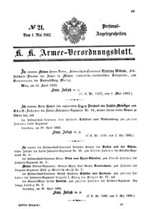 Kaiserlich-königliches Armee-Verordnungsblatt: Personal-Angelegenheiten 18620501 Seite: 1