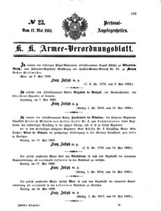 Kaiserlich-königliches Armee-Verordnungsblatt: Personal-Angelegenheiten 18620517 Seite: 1