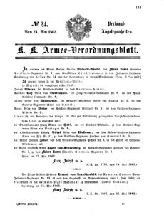 Kaiserlich-königliches Armee-Verordnungsblatt: Personal-Angelegenheiten 18620524 Seite: 1