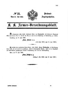 Kaiserlich-königliches Armee-Verordnungsblatt: Personal-Angelegenheiten 18620721 Seite: 1