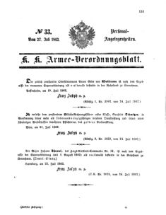 Kaiserlich-königliches Armee-Verordnungsblatt: Personal-Angelegenheiten 18620727 Seite: 1