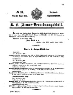 Kaiserlich-königliches Armee-Verordnungsblatt: Personal-Angelegenheiten 18620828 Seite: 1