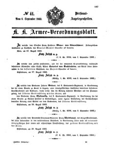 Kaiserlich-königliches Armee-Verordnungsblatt: Personal-Angelegenheiten 18620906 Seite: 1