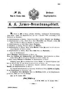 Kaiserlich-königliches Armee-Verordnungsblatt: Personal-Angelegenheiten 18621018 Seite: 1