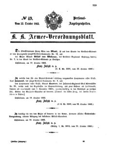 Kaiserlich-königliches Armee-Verordnungsblatt: Personal-Angelegenheiten 18621023 Seite: 1