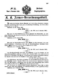 Kaiserlich-königliches Armee-Verordnungsblatt: Personal-Angelegenheiten 18621106 Seite: 1