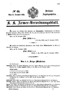 Kaiserlich-königliches Armee-Verordnungsblatt: Personal-Angelegenheiten 18621231 Seite: 1