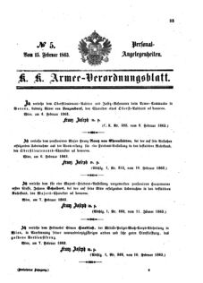 Kaiserlich-königliches Armee-Verordnungsblatt: Personal-Angelegenheiten 18630215 Seite: 1