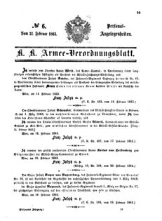 Kaiserlich-königliches Armee-Verordnungsblatt: Personal-Angelegenheiten 18630221 Seite: 1