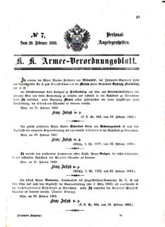 Kaiserlich-königliches Armee-Verordnungsblatt: Personal-Angelegenheiten 18630226 Seite: 1