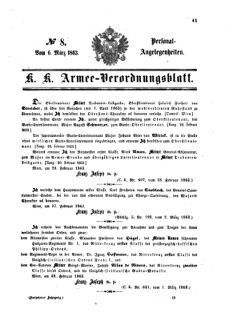 Kaiserlich-königliches Armee-Verordnungsblatt: Personal-Angelegenheiten 18630306 Seite: 1