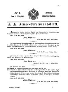 Kaiserlich-königliches Armee-Verordnungsblatt: Personal-Angelegenheiten 18630312 Seite: 1