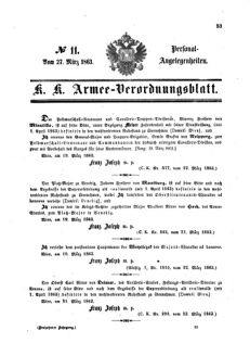 Kaiserlich-königliches Armee-Verordnungsblatt: Personal-Angelegenheiten 18630327 Seite: 1