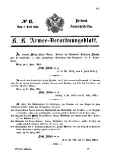 Kaiserlich-königliches Armee-Verordnungsblatt: Personal-Angelegenheiten 18630404 Seite: 1