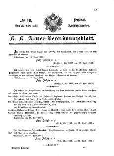 Kaiserlich-königliches Armee-Verordnungsblatt: Personal-Angelegenheiten 18630425 Seite: 1