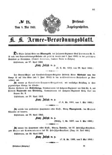 Kaiserlich-königliches Armee-Verordnungsblatt: Personal-Angelegenheiten 18630508 Seite: 1