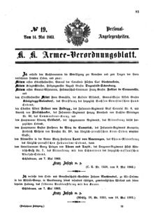 Kaiserlich-königliches Armee-Verordnungsblatt: Personal-Angelegenheiten 18630514 Seite: 1