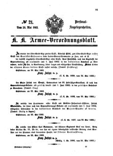 Kaiserlich-königliches Armee-Verordnungsblatt: Personal-Angelegenheiten 18630528 Seite: 1