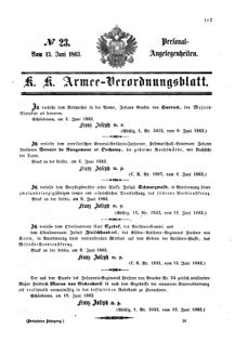 Kaiserlich-königliches Armee-Verordnungsblatt: Personal-Angelegenheiten 18630613 Seite: 1