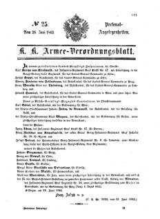 Kaiserlich-königliches Armee-Verordnungsblatt: Personal-Angelegenheiten 18630628 Seite: 1