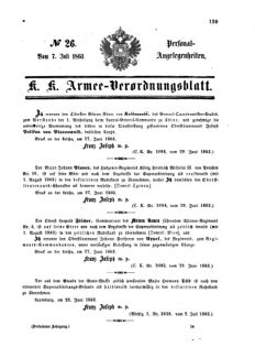 Kaiserlich-königliches Armee-Verordnungsblatt: Personal-Angelegenheiten 18630707 Seite: 1