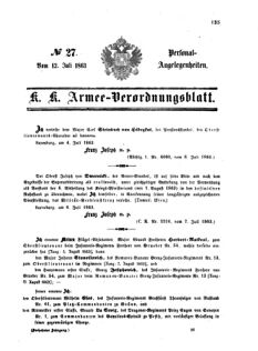 Kaiserlich-königliches Armee-Verordnungsblatt: Personal-Angelegenheiten 18630712 Seite: 1