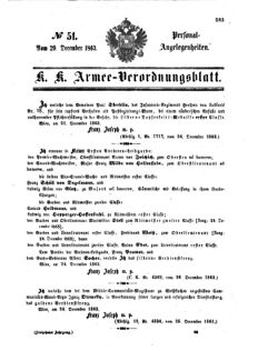 Kaiserlich-königliches Armee-Verordnungsblatt: Personal-Angelegenheiten 18631229 Seite: 1