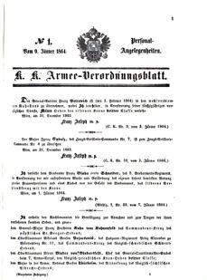 Kaiserlich-königliches Armee-Verordnungsblatt: Personal-Angelegenheiten 18640109 Seite: 1