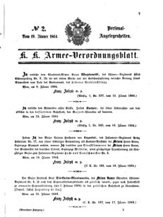 Kaiserlich-königliches Armee-Verordnungsblatt: Personal-Angelegenheiten 18640119 Seite: 1