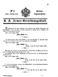 Kaiserlich-königliches Armee-Verordnungsblatt: Personal-Angelegenheiten 18640204 Seite: 1