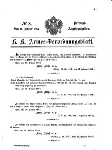 Kaiserlich-königliches Armee-Verordnungsblatt: Personal-Angelegenheiten 18640216 Seite: 1